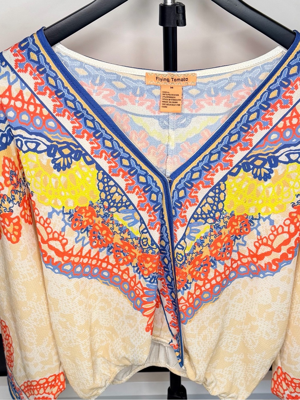 Flying Tomato Cream Top with Blue, Coral & Yellow Embroidery